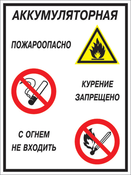 Кз 12 аккумуляторная - пожароопасно. курение запрещено, с огнем не входить. (пластик, 300х400 мм) - Знаки безопасности - Комбинированные знаки безопасности - . Магазин Znakstend.ru