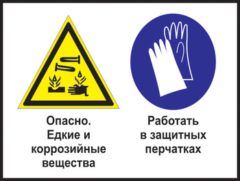 Кз 64 опасно - едкие и коррозийные вещества. работать в защитных перчатках. (пластик, 600х400 мм) - Знаки безопасности - Комбинированные знаки безопасности - . Магазин Znakstend.ru